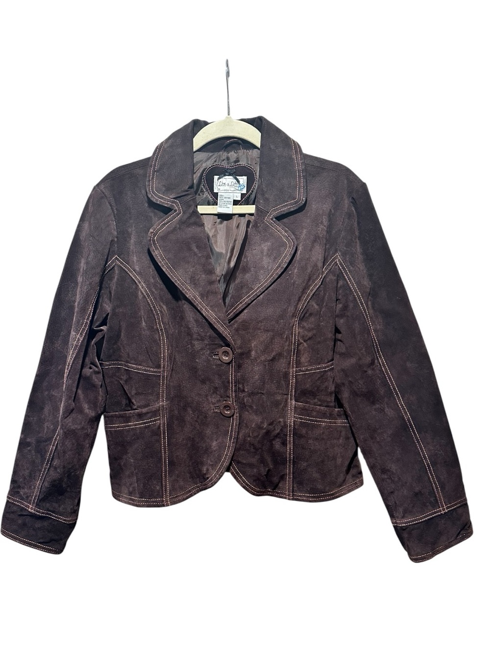 Y2K Live a Little Dark Brown Suede Leather Blazer Jacket Size L